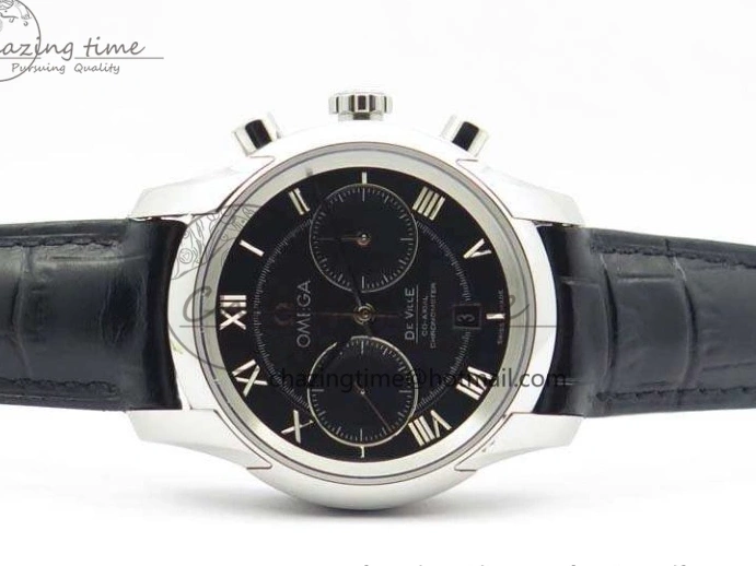 0812 De Ville Chronograph SS OMF 1:1 Best Edition Black Dial On Black Leather Strap A Fashionable 8109
